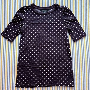 NWOT Vintage Ralph Lauren Black White Polka Dot Puffy Sleeves Tee, 100% cotton